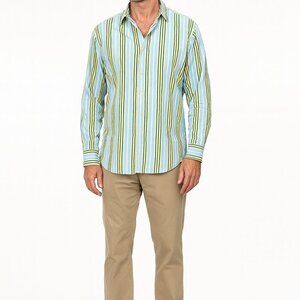 Thomas Dean Men's Striped Long Sleeve Button Down Casual Shirt